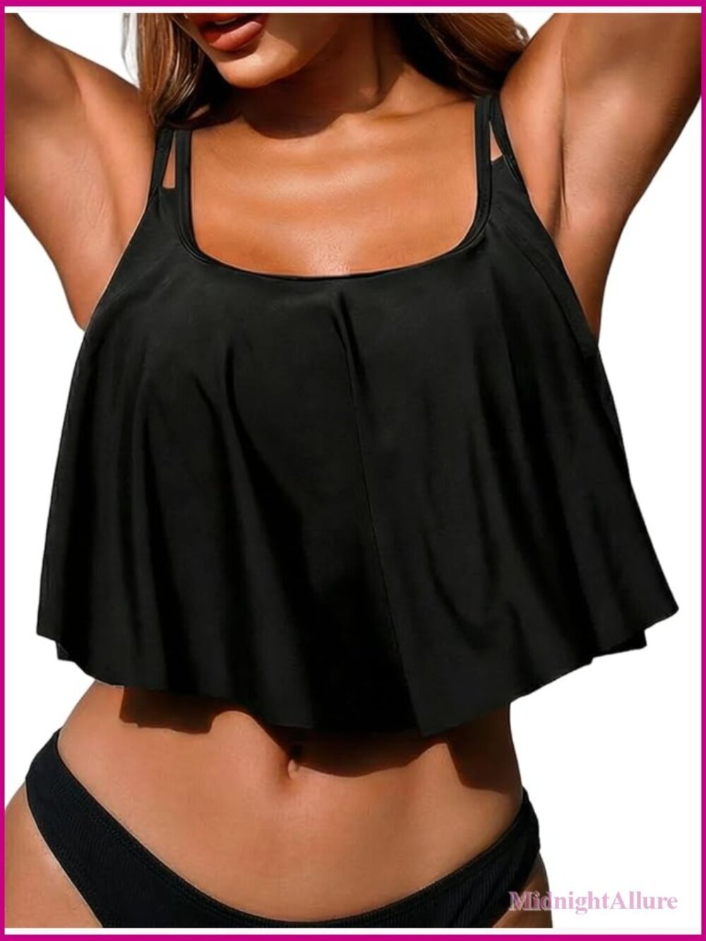 Ruffle Bikini Top - Adjustable Straps Flounce Swimsuit Top, L